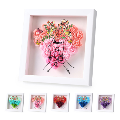 Mama Dichtetafelrahmen Deko-Personalisierbare 2 Namen & Text-Hand in Hand-Blume Ornament für Mutter