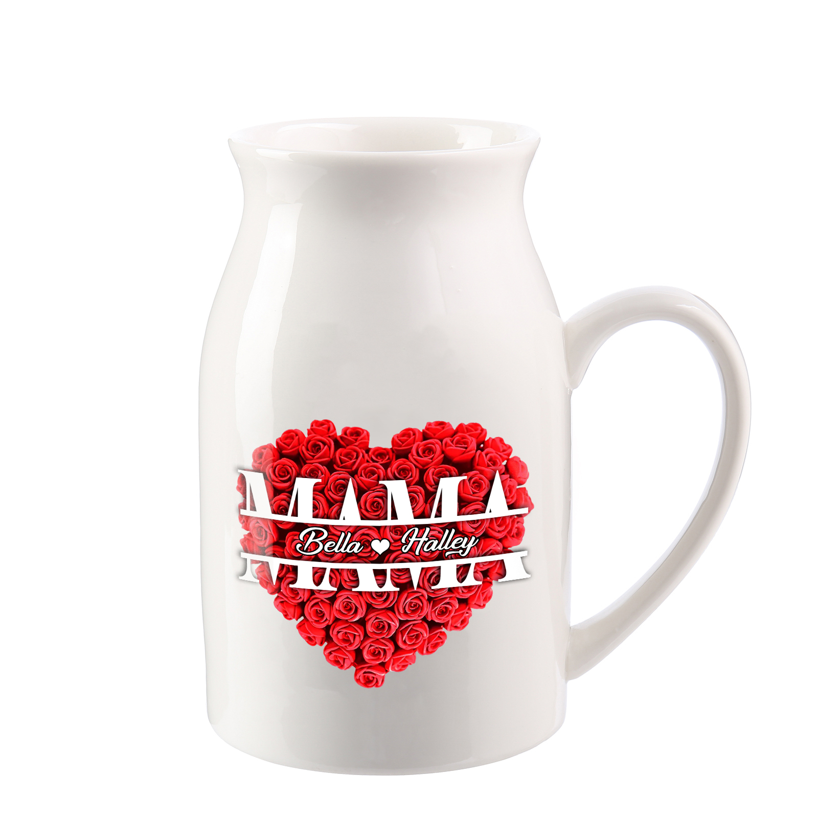 Personalisierte 2 Namen Rotes Rosa Gießvase mit Henkel Mama Vase-Pefektes Geschenk für Mama
