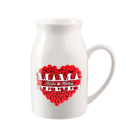 Personalisierte 2 Namen Rotes Rosa Gießvase mit Henkel Mama Vase-Pefektes Geschenk für Mama