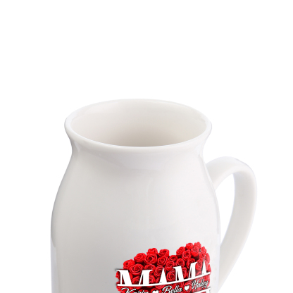 Personalisierte 3 Namen Rotes Rosa Gießvase mit Henkel Mama Vase-Pefektes Geschenk für Mama
