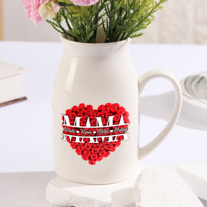 Personalisierte 4 Namen Rotes Rosa Gießvase mit Henkel Mama Vase-Pefektes Geschenk für Mama