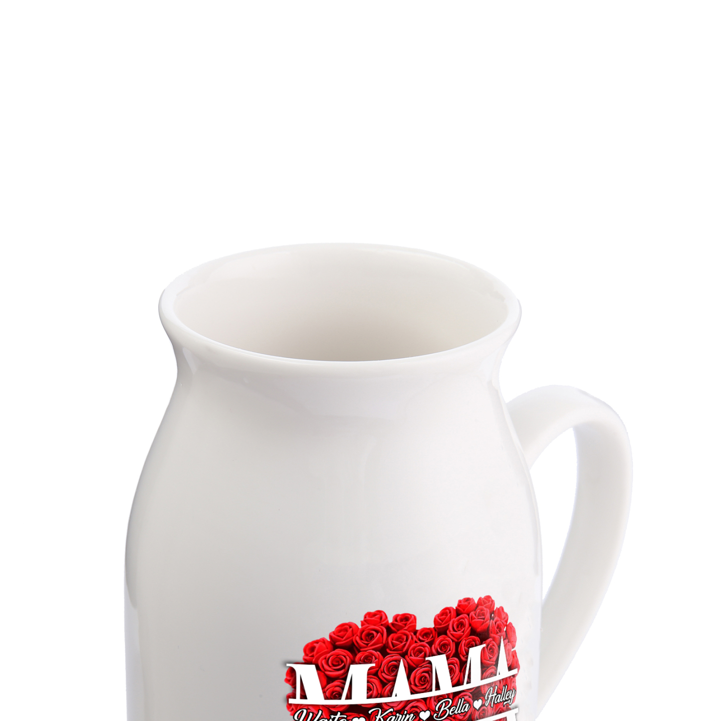 Personalisierte 4 Namen Rotes Rosa Gießvase mit Henkel Mama Vase-Pefektes Geschenk für Mama