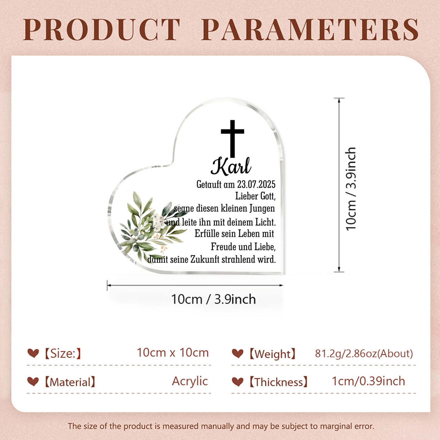 Personalisierter 1 Name & Datum Acryl-Deko-zur Konfirmation/Kommunion Schreibtischdekoration-für Sohn/Tochter