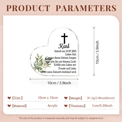 Personalisierter 1 Name & Datum Acryl-Deko-zur Konfirmation/Kommunion Schreibtischdekoration-für Sohn/Tochter