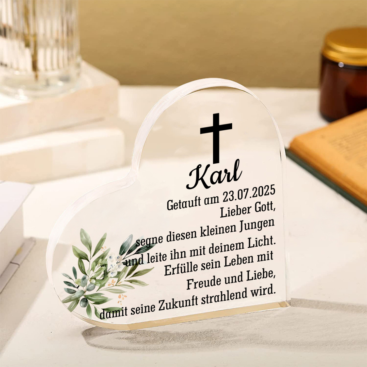 Personalisierter 1 Name & Datum Acryl-Deko-zur Konfirmation/Kommunion Schreibtischdekoration-für Sohn/Tochter