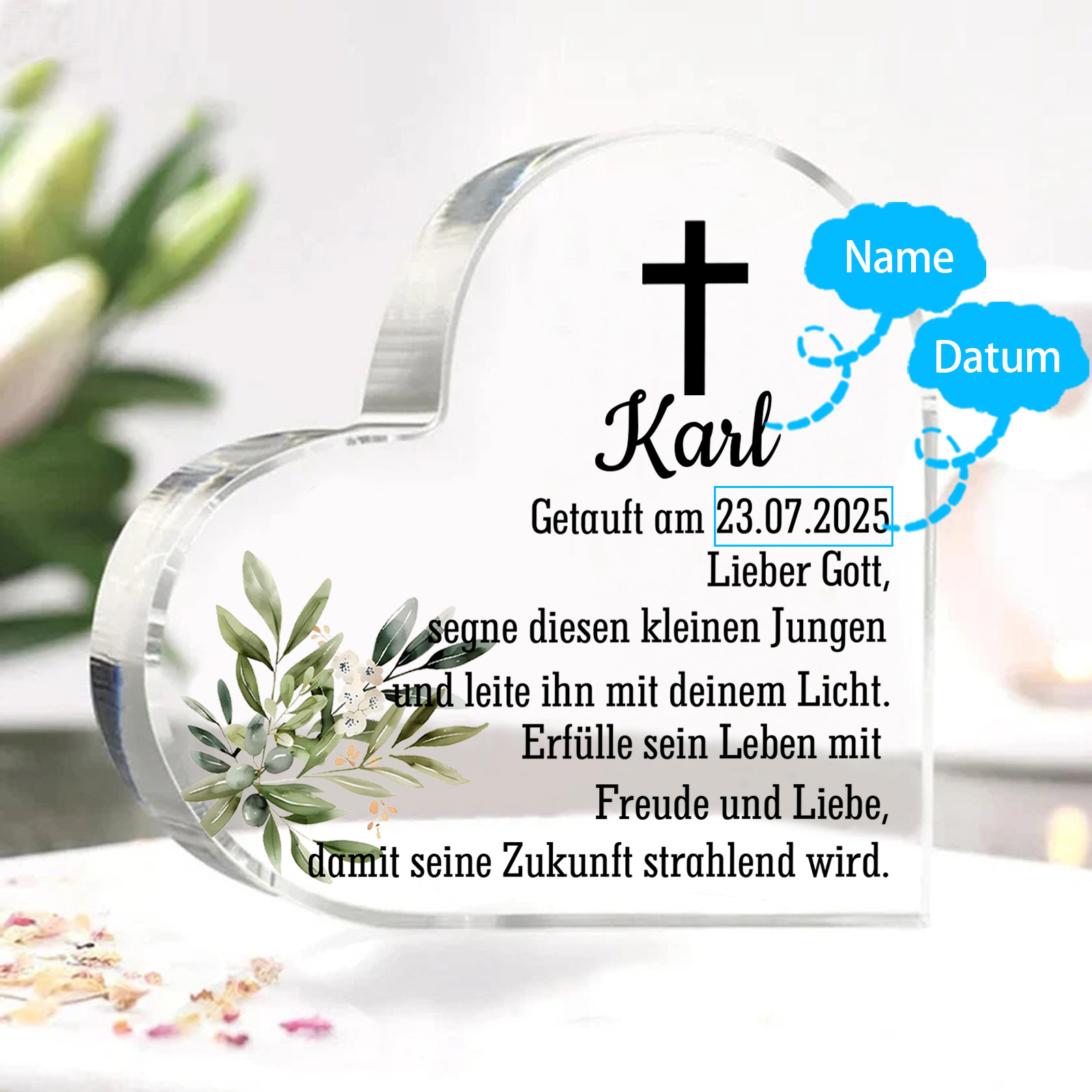 Personalisierter 1 Name & Datum Acryl-Deko-zur Konfirmation/Kommunion Schreibtischdekoration-für Sohn/Tochter