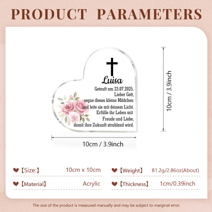 Personalisierter 1 Name & Datum Acryl-Deko-zur Konfirmation/Kommunion Schreibtischdekoration-für Sohn/Tochter