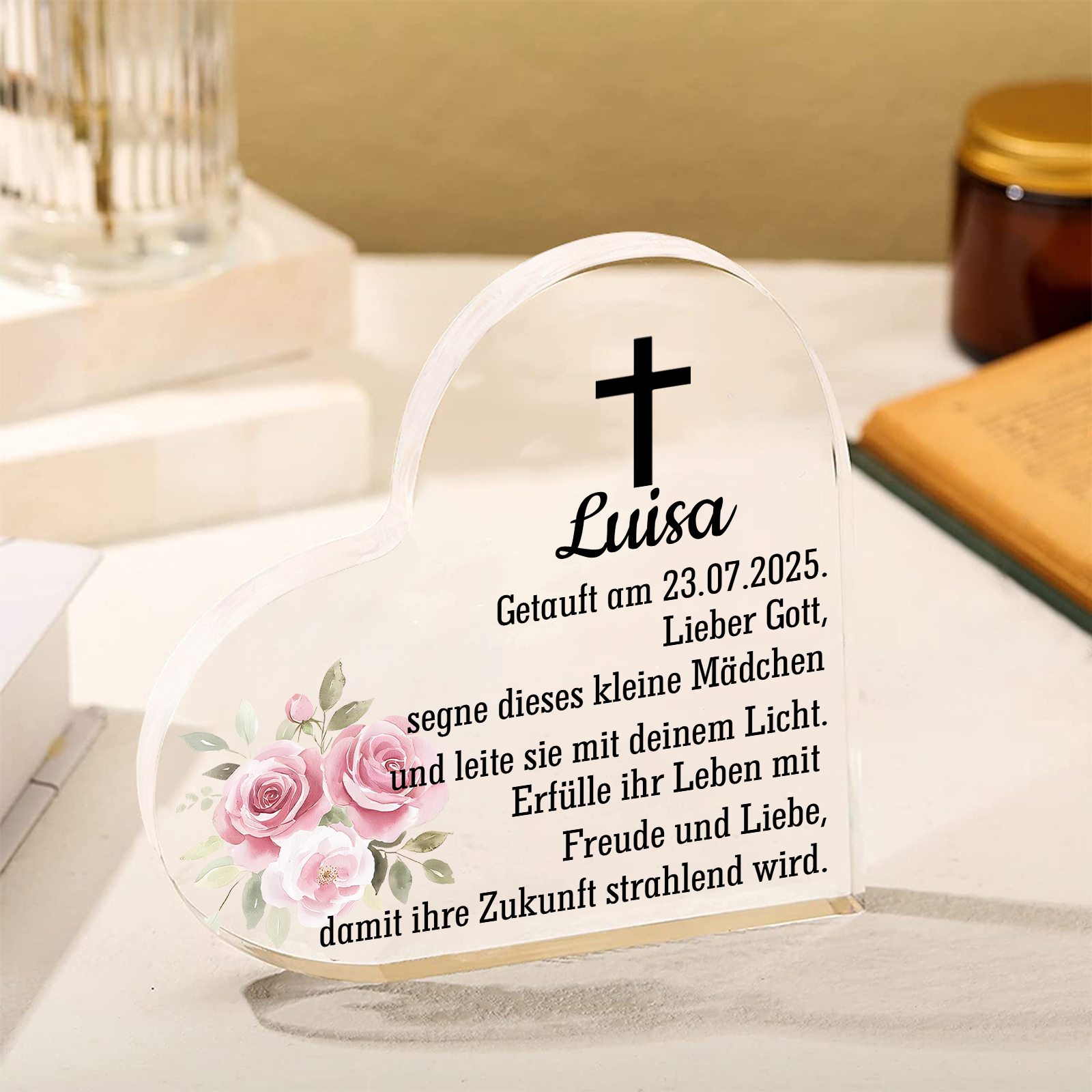 Personalisierter 1 Name & Datum Acryl-Deko-zur Konfirmation/Kommunion Schreibtischdekoration-für Sohn/Tochter