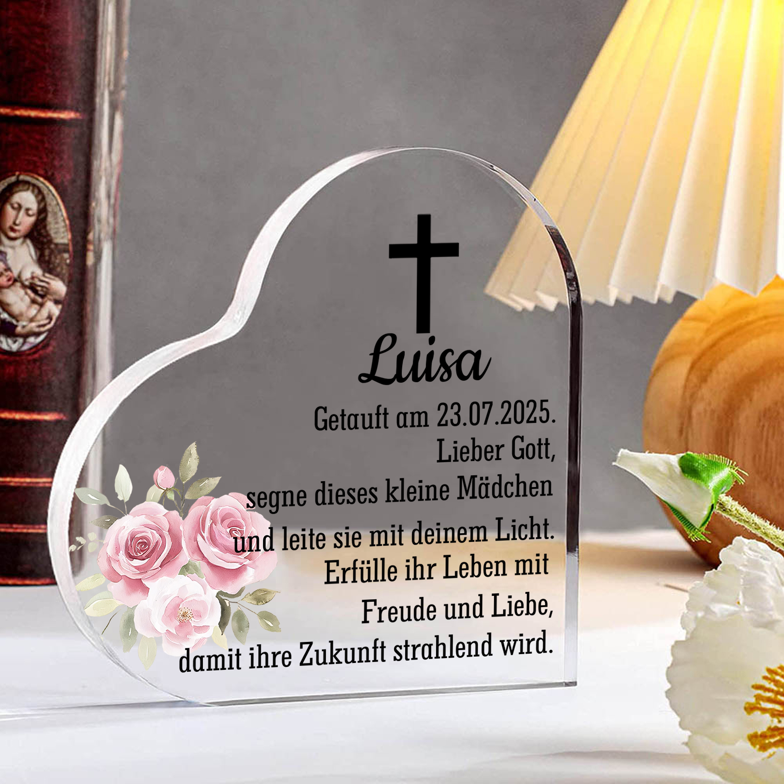 Personalisierter 1 Name & Datum Acryl-Deko-zur Konfirmation/Kommunion Schreibtischdekoration-für Sohn/Tochter