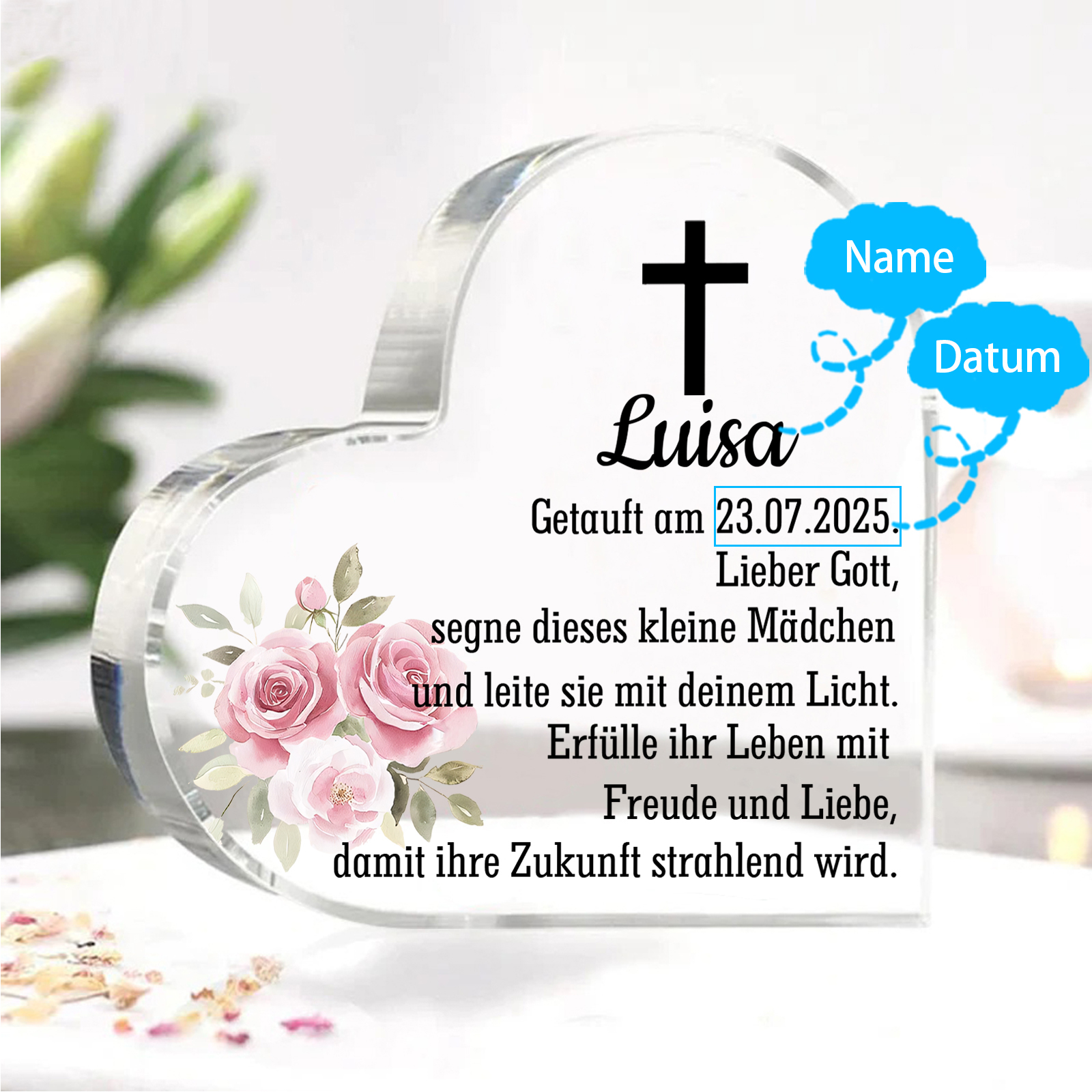 Personalisierter 1 Name & Datum Acryl-Deko-zur Konfirmation/Kommunion Schreibtischdekoration-für Sohn/Tochter