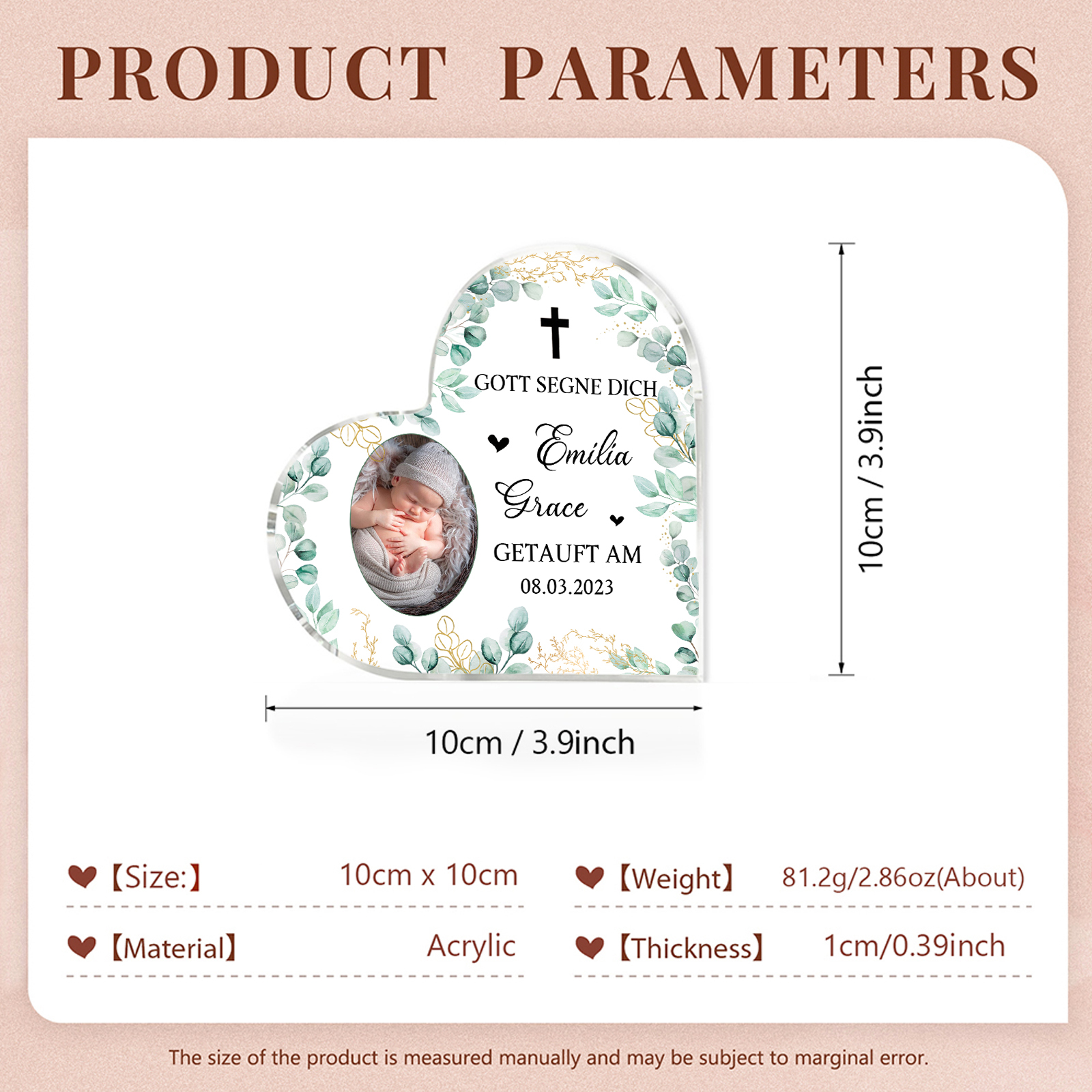 Personalisierter 1 Name & Datum & Foto Acryl-Deko-zur Konfirmation/Kommunion Schreibtischdekoration-für Sohn/Tochter