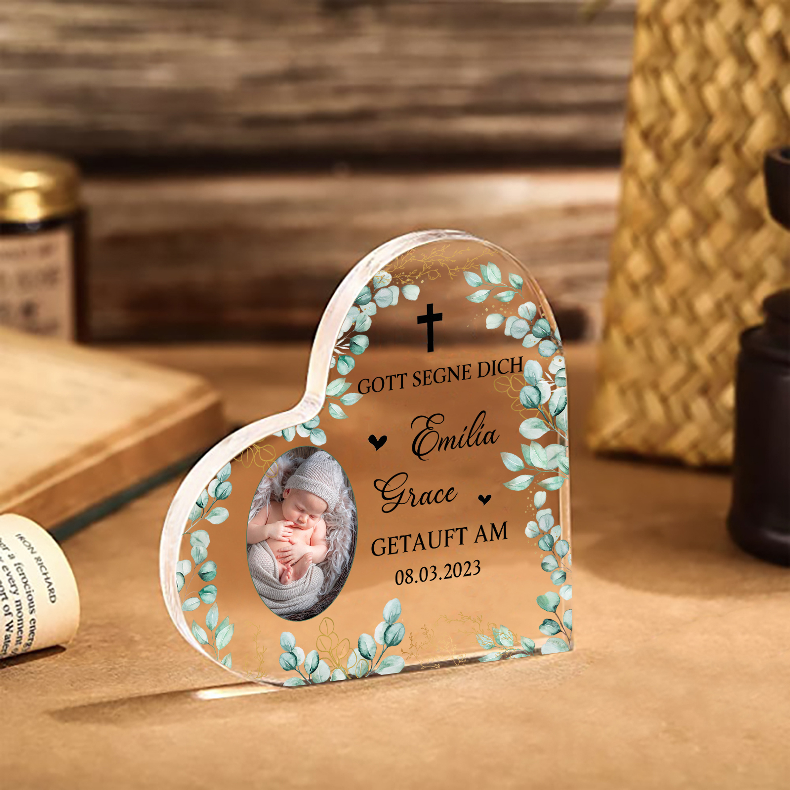 Personalisierter 1 Name & Datum & Foto Acryl-Deko-zur Konfirmation/Kommunion Schreibtischdekoration-für Sohn/Tochter