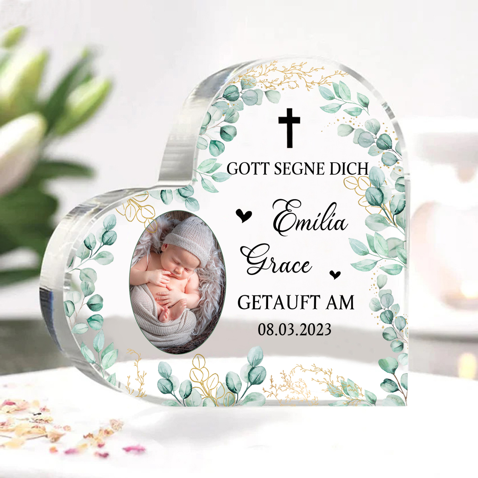 Personalisierter 1 Name & Datum & Foto Acryl-Deko-zur Konfirmation/Kommunion Schreibtischdekoration-für Sohn/Tochter