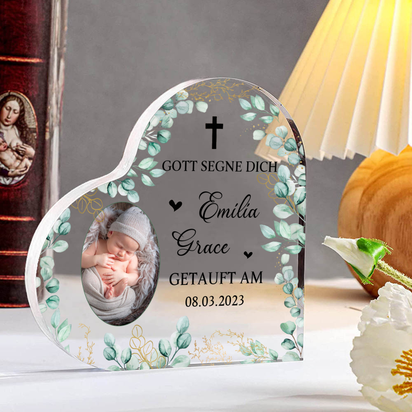 Personalisierter 1 Name & Datum & Foto Acryl-Deko-zur Konfirmation/Kommunion Schreibtischdekoration-für Sohn/Tochter