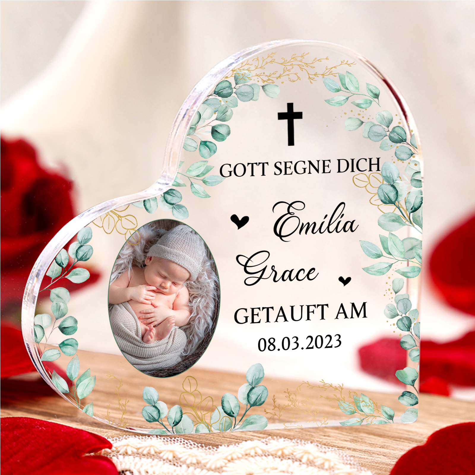 Personalisierter 1 Name & Datum & Foto Acryl-Deko-zur Konfirmation/Kommunion Schreibtischdekoration-für Sohn/Tochter