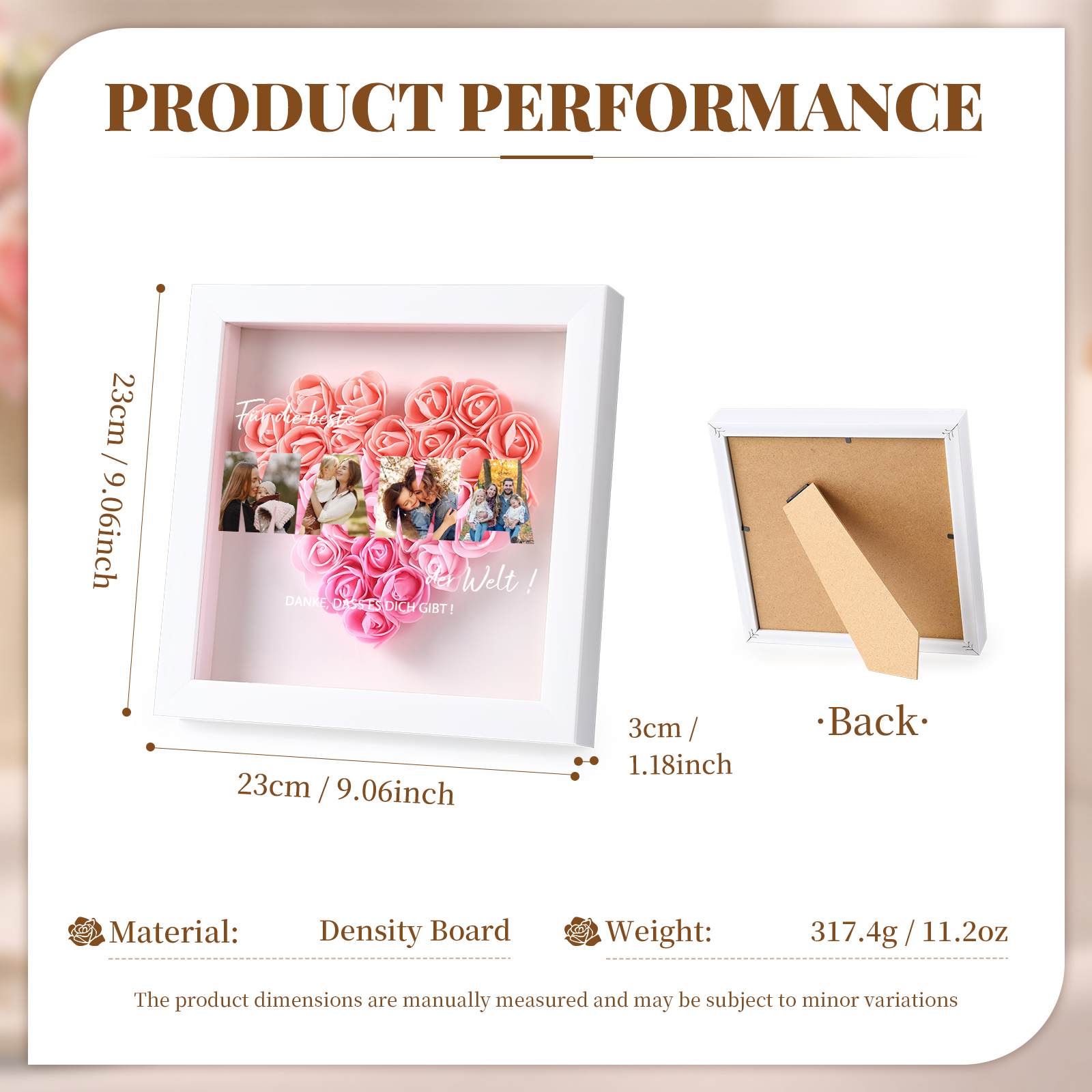 Mama Dichteplattenrahmen Deko-Personalisierbare 4 Fotos-Für die beste MAMA der Welt-Blume Ornament für Mutter
