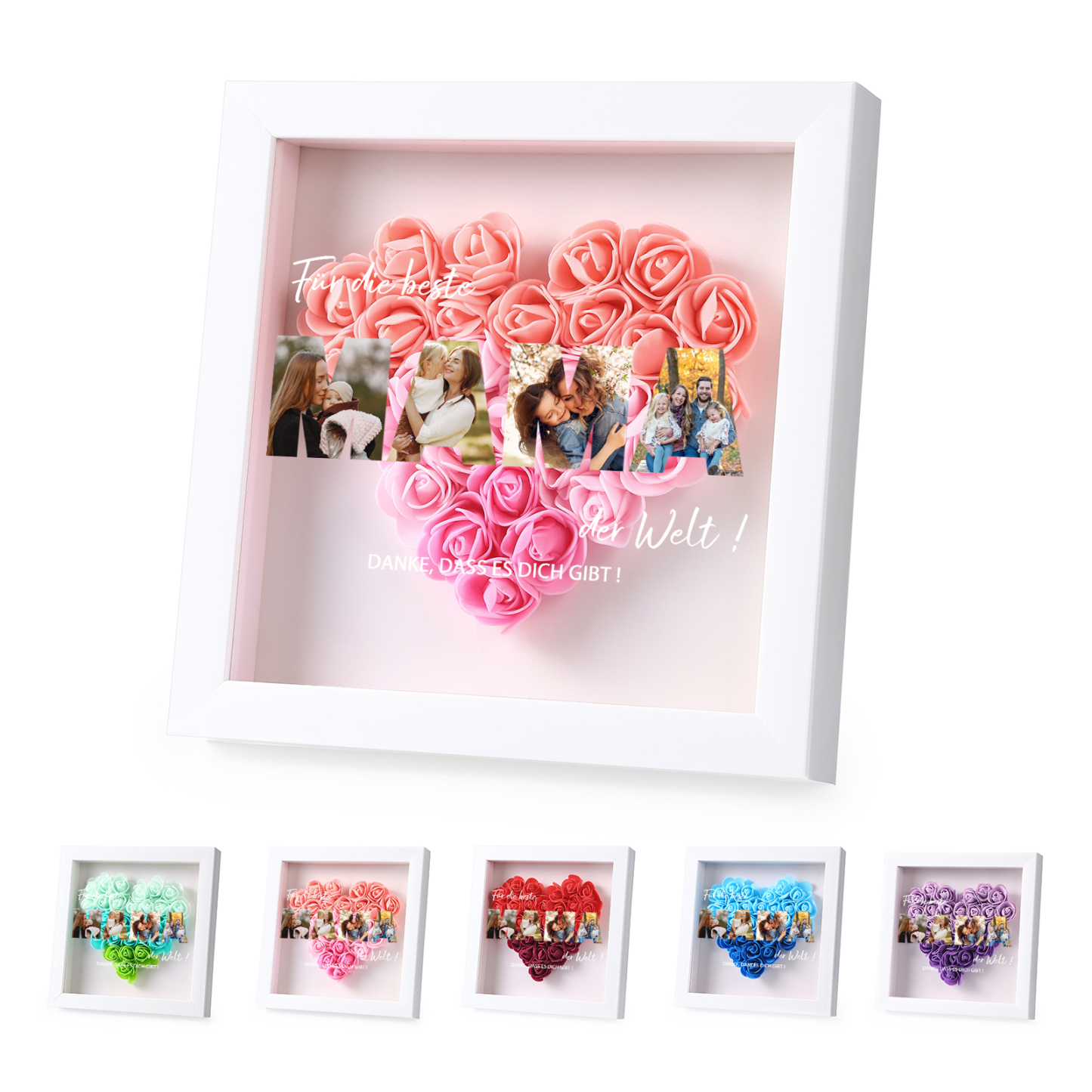 Mama Dichteplattenrahmen Deko-Personalisierbare 4 Fotos-Für die beste MAMA der Welt-Blume Ornament für Mutter