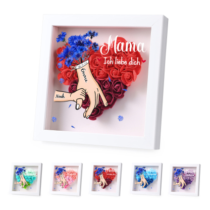 Mama Dichteplattenrahmen Deko-Personalisierbare 1 Name & Mama-Hand in Hand-Blume Ornament für Mutter