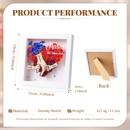 Mama Dichteplattenrahmen Deko-Personalisierbare 2-6 Namen-Hand in Hand-Blume Ornament für Mutter