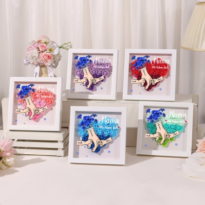 Mama Dichteplattenrahmen Deko-Personalisierbare 2-6 Namen-Hand in Hand-Blume Ornament für Mutter