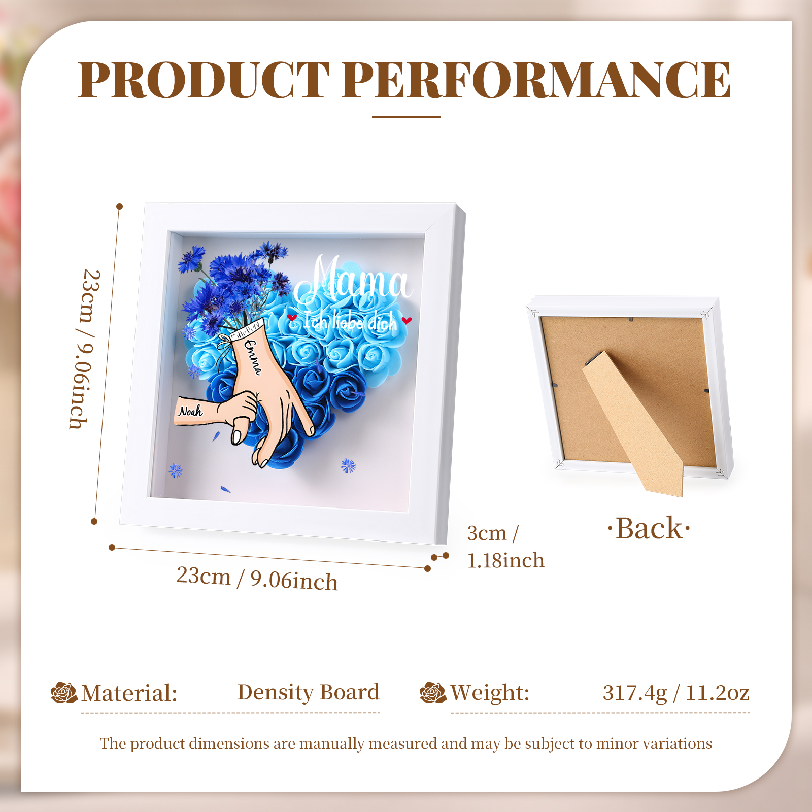 Mama Dichteplattenrahmen Deko-Personalisierbare 1 Name & Mama-Hand in Hand-Blume Ornament für Mutter