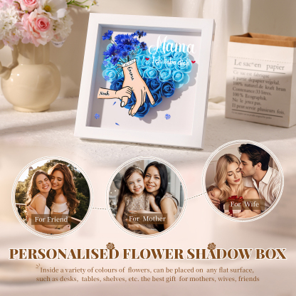 Mama Dichteplattenrahmen Deko-Personalisierbare 1 Name & Mama-Hand in Hand-Blume Ornament für Mutter