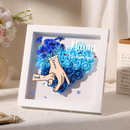 Mama Dichteplattenrahmen Deko-Personalisierbare 1 Name & Mama-Hand in Hand-Blume Ornament für Mutter