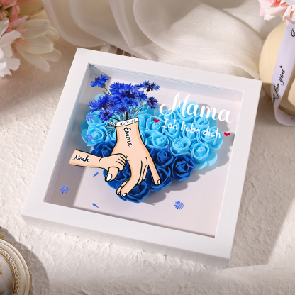 Mama Dichteplattenrahmen Deko-Personalisierbare 1 Name & Mama-Hand in Hand-Blume Ornament für Mutter