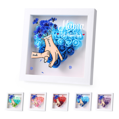 Mama Dichteplattenrahmen Deko-Personalisierbare 1 Name & Mama-Hand in Hand-Blume Ornament für Mutter
