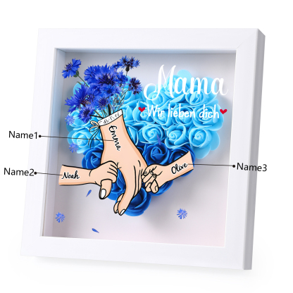 Mama Dichteplattenrahmen Deko-Personalisierbare 2-6 Namen-Hand in Hand-Blume Ornament für Mutter