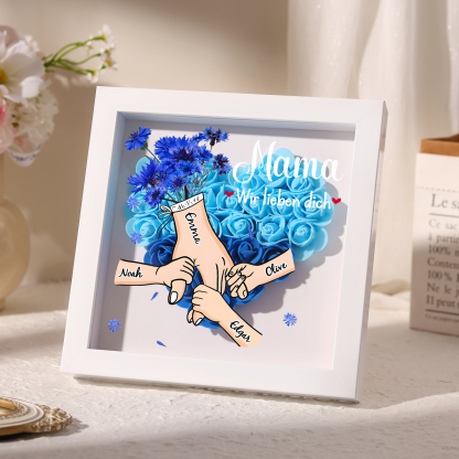 Mama Dichteplattenrahmen Deko-Personalisierbare 2-6 Namen-Hand in Hand-Blume Ornament für Mutter