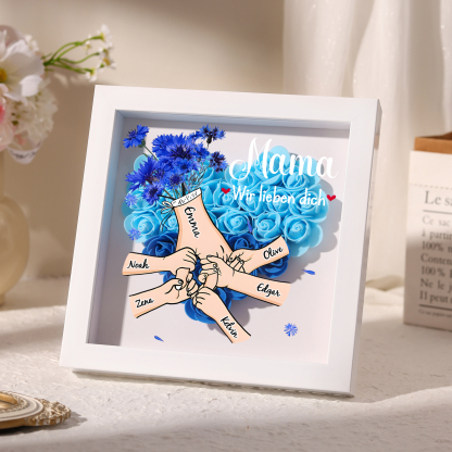 Mama Dichteplattenrahmen Deko-Personalisierbare 2-6 Namen-Hand in Hand-Blume Ornament für Mutter