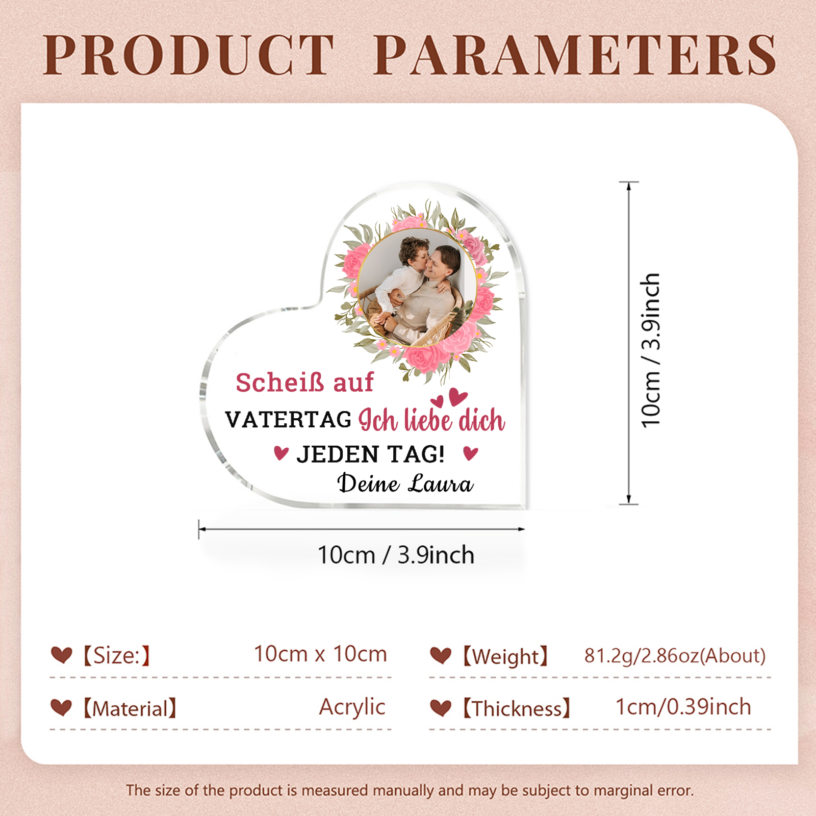 Personalisierte Text & Foto Herz Acryl-Deko-Scheiß auf VATERTAG Ich liebe dich/ Wir lieben dich JEDEN TAG! -Schreibtischdekoration für Papa