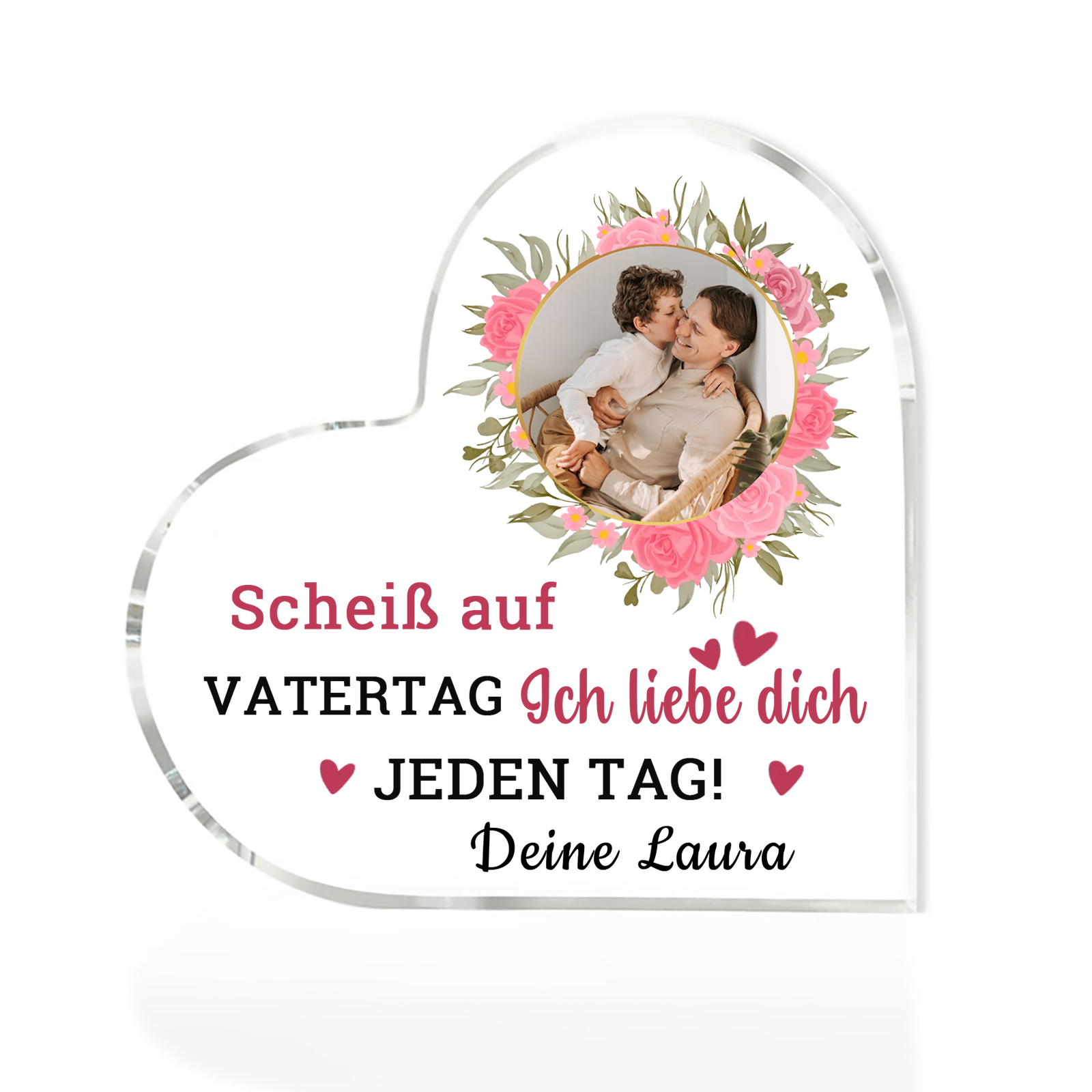 Personalisierte Text & Foto Herz Acryl-Deko-Scheiß auf VATERTAG Ich liebe dich/ Wir lieben dich JEDEN TAG! -Schreibtischdekoration für Papa