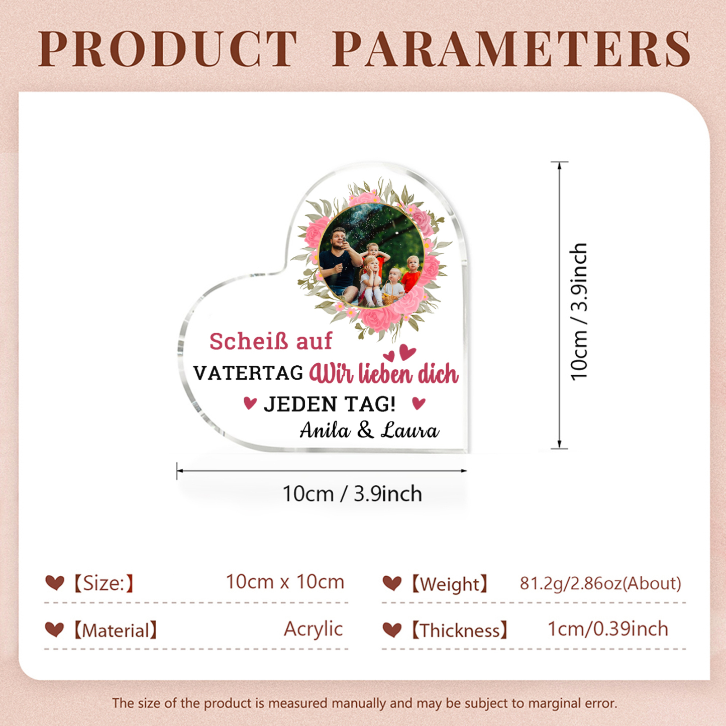Personalisierte Text & Foto Herz Acryl-Deko-Scheiß auf VATERTAG Ich liebe dich/ Wir lieben dich JEDEN TAG! -Schreibtischdekoration für Papa