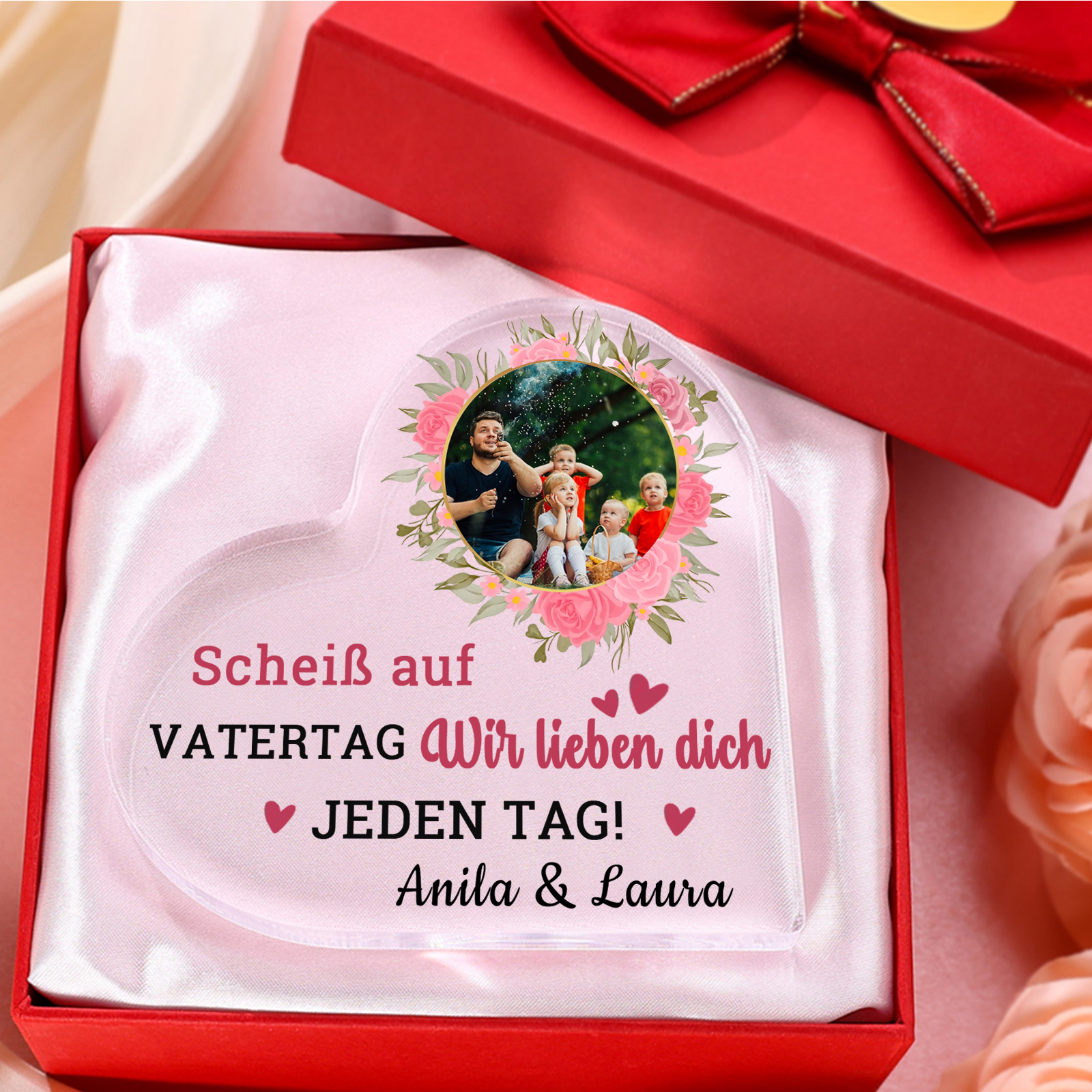 Personalisierte Text & Foto Herz Acryl-Deko-Scheiß auf VATERTAG Ich liebe dich/ Wir lieben dich JEDEN TAG! -Schreibtischdekoration für Papa