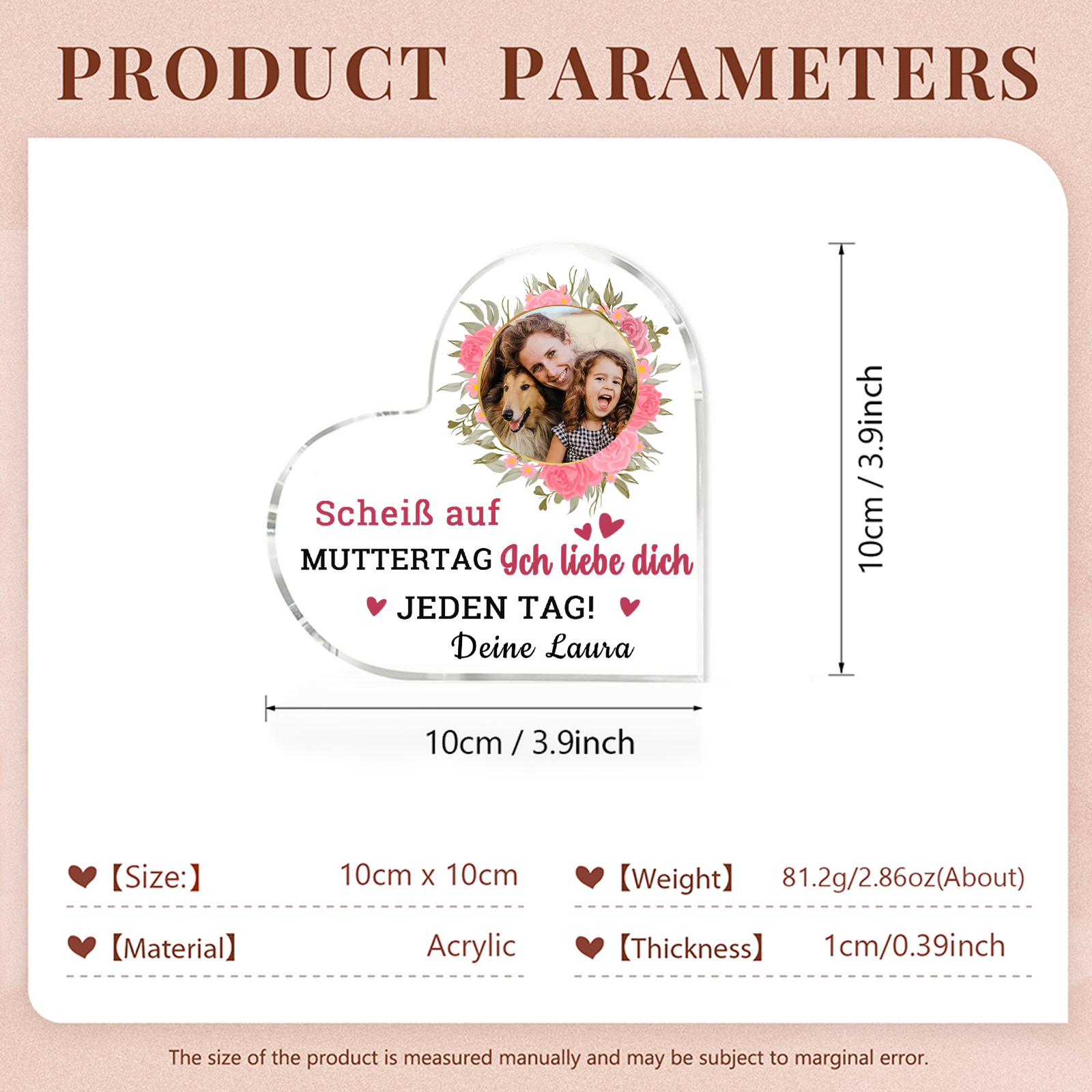 Personalisierte Text & Foto Herz Acryl-Deko-Scheiß auf Muttertag Ich liebe dich/ Wir lieben dich JEDEN TAG! -Schreibtischdekoration für Mama