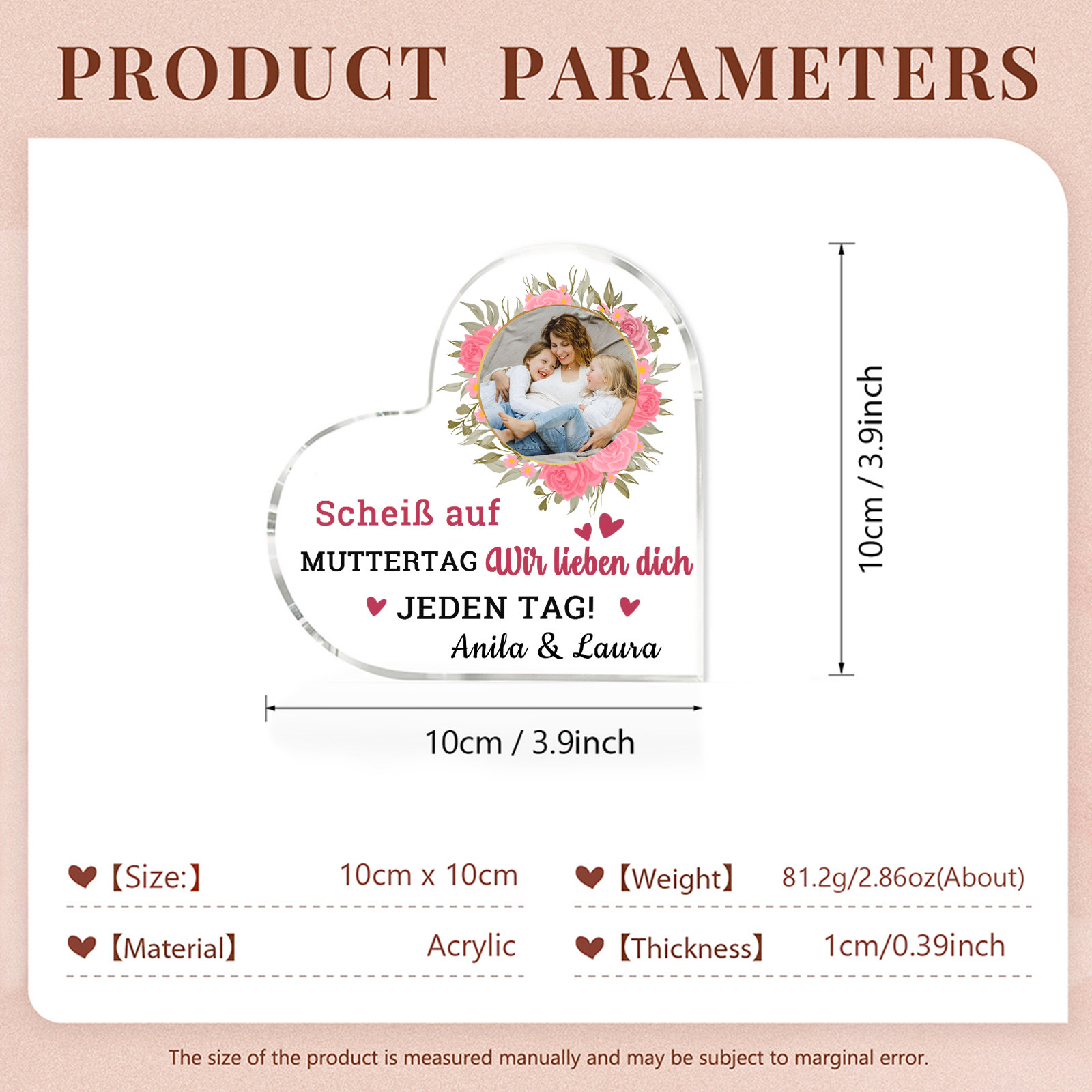 Personalisierte Text & Foto Herz Acryl-Deko-Scheiß auf Muttertag Ich liebe dich/ Wir lieben dich JEDEN TAG! -Schreibtischdekoration für Mama