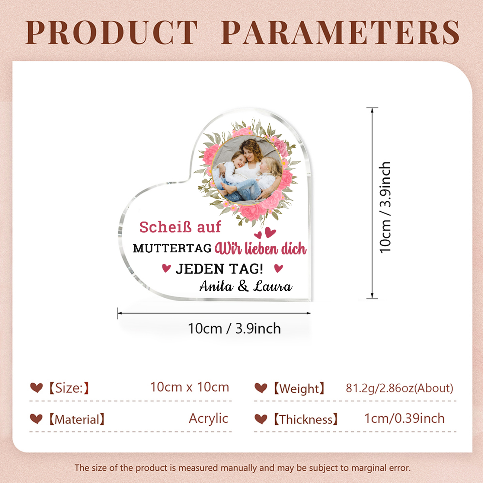 Personalisierte Text & Foto Herz Acryl-Deko-Scheiß auf Muttertag Ich liebe dich/ Wir lieben dich JEDEN TAG! -Schreibtischdekoration für Mama