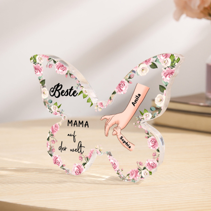 Personalisierte 2 Namen Schmetterling Acryl-Deko-Beste Mama auf der Welt -Schreibtischdekoration für Mama