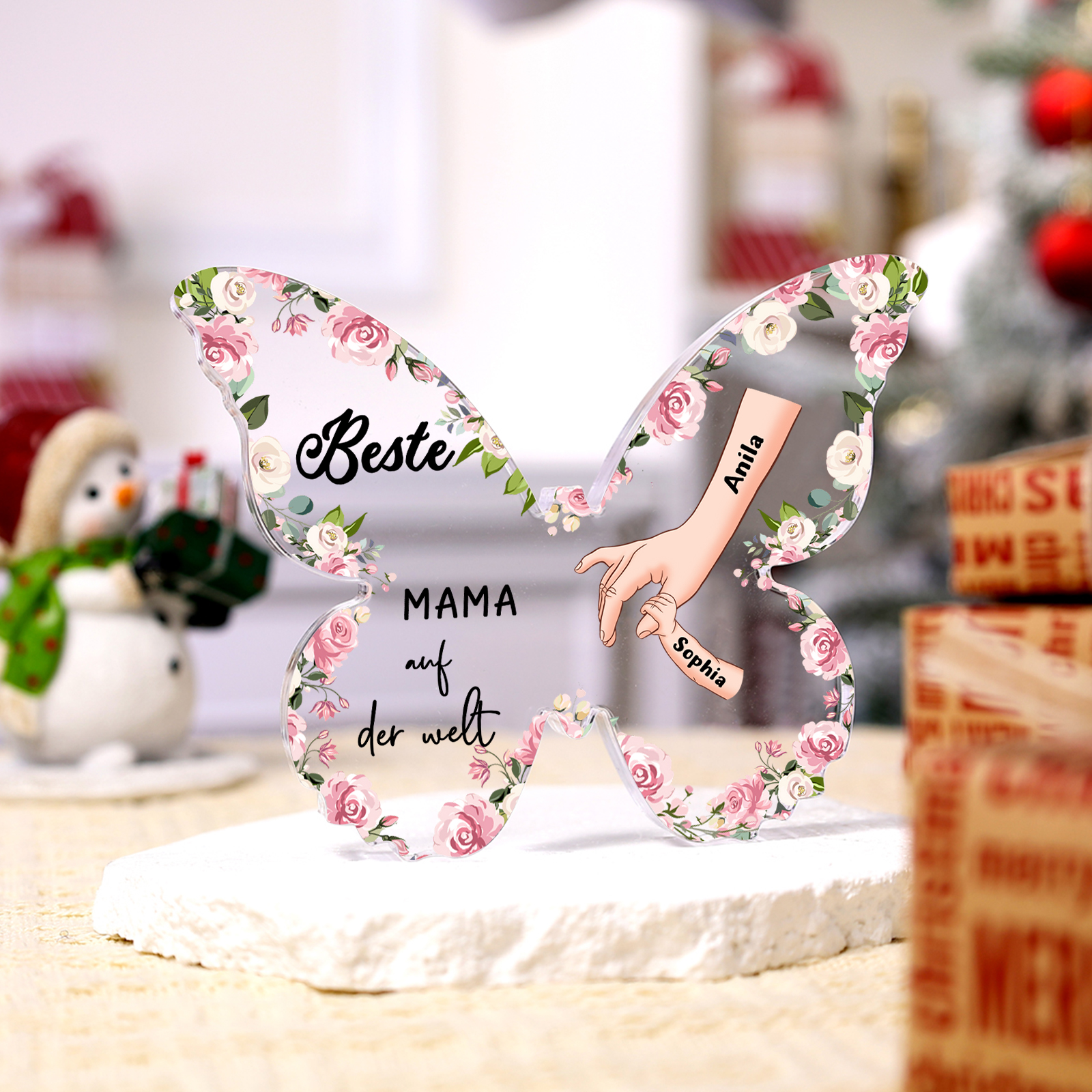 Personalisierte 2 Namen Schmetterling Acryl-Deko-Beste Mama auf der Welt -Schreibtischdekoration für Mama