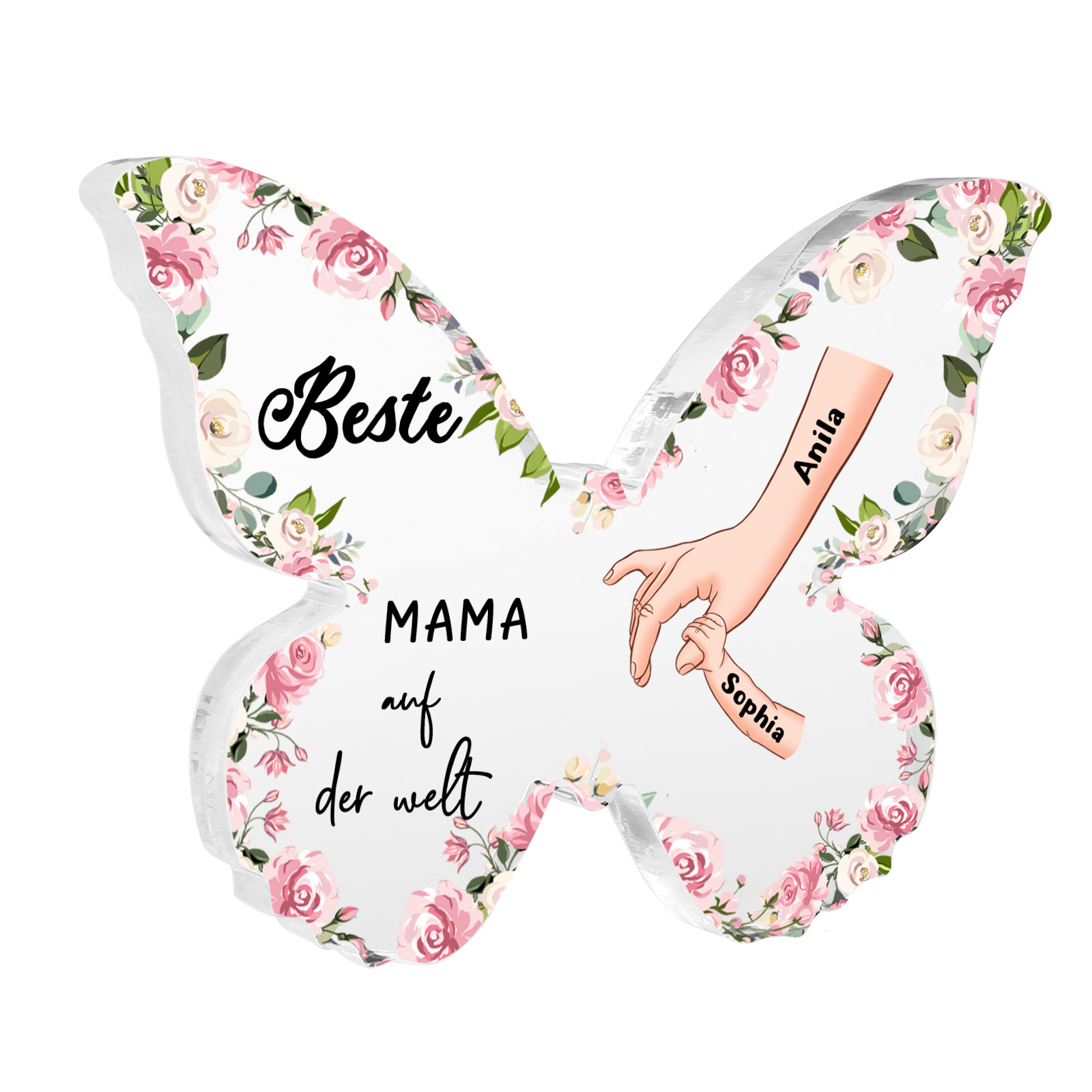 Personalisierte 2 Namen Schmetterling Acryl-Deko-Beste Mama auf der Welt -Schreibtischdekoration für Mama