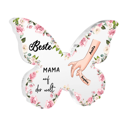Personalisierte 2 Namen Schmetterling Acryl-Deko-Beste Mama auf der Welt -Schreibtischdekoration für Mama