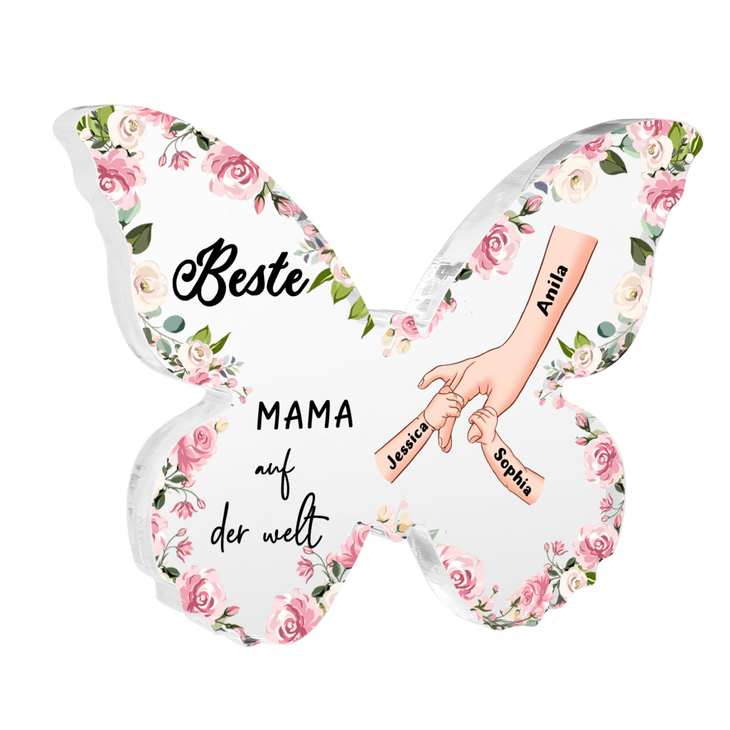 Personalisierte 3 Namen Schmetterling Acryl-Deko-Beste Mama auf der Welt -Schreibtischdekoration für Mama