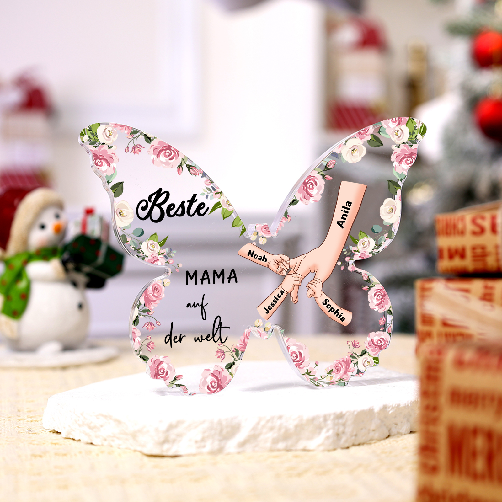 Personalisierte 4 Namen Schmetterling Acryl-Deko-Beste Mama auf der Welt -Schreibtischdekoration für Mama