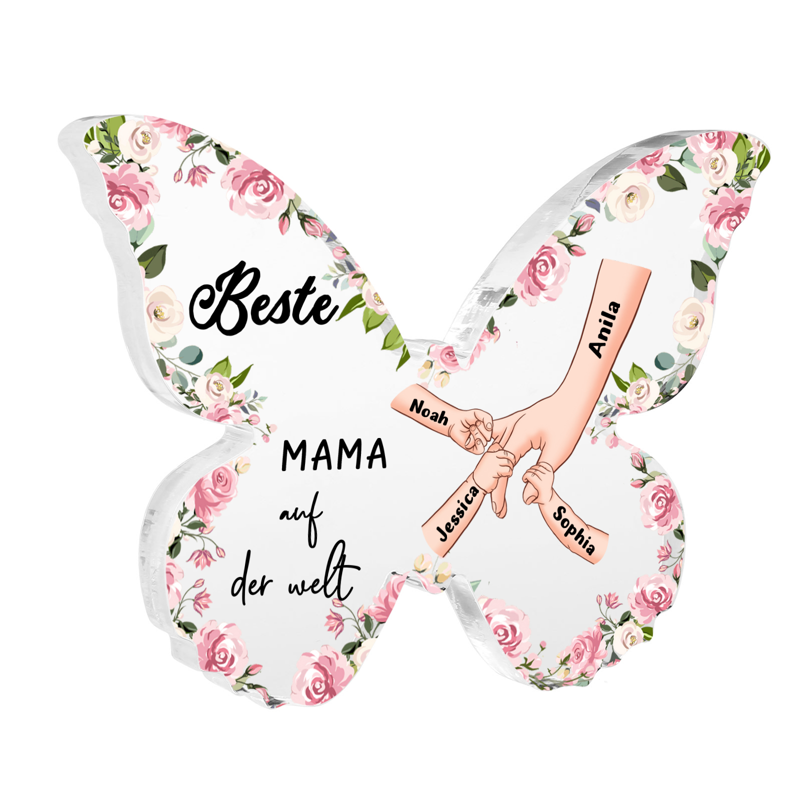 Personalisierte 4 Namen Schmetterling Acryl-Deko-Beste Mama auf der Welt -Schreibtischdekoration für Mama