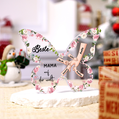 Personalisierte 5 Namen Schmetterling Acryl-Deko-Beste Mama auf der Welt -Schreibtischdekoration für Mama