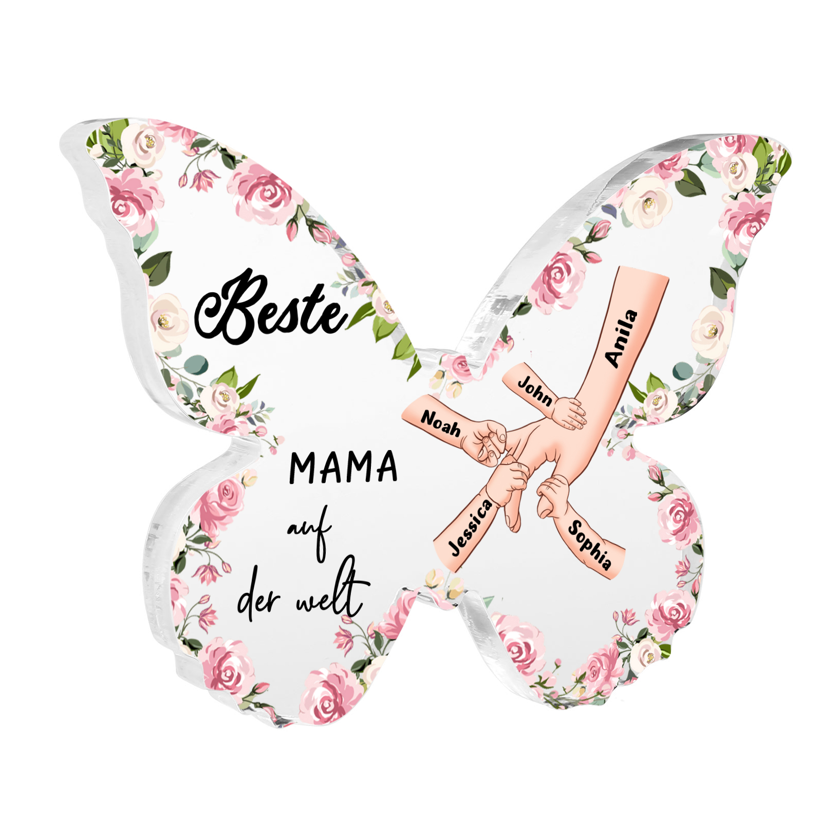 Personalisierte 5 Namen Schmetterling Acryl-Deko-Beste Mama auf der Welt -Schreibtischdekoration für Mama
