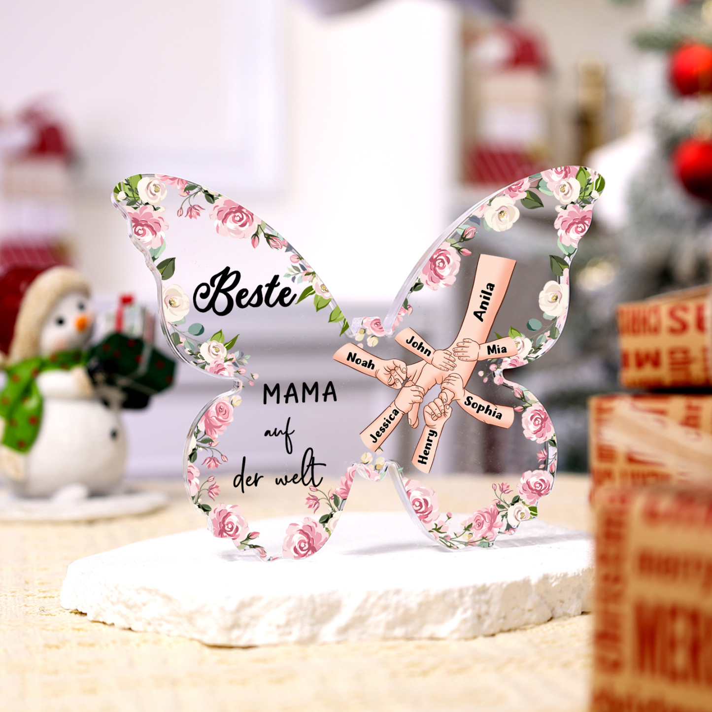 Personalisierte 7 Namen Schmetterling Acryl-Deko-Beste Mama auf der Welt -Schreibtischdekoration für Mama