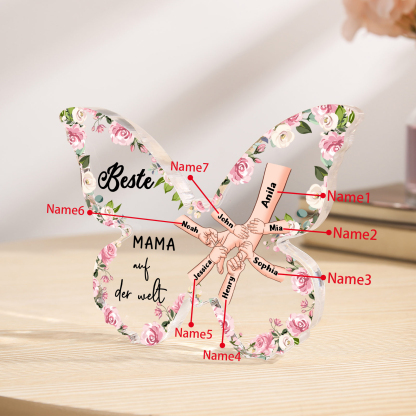 Personalisierte 7 Namen Schmetterling Acryl-Deko-Beste Mama auf der Welt -Schreibtischdekoration für Mama
